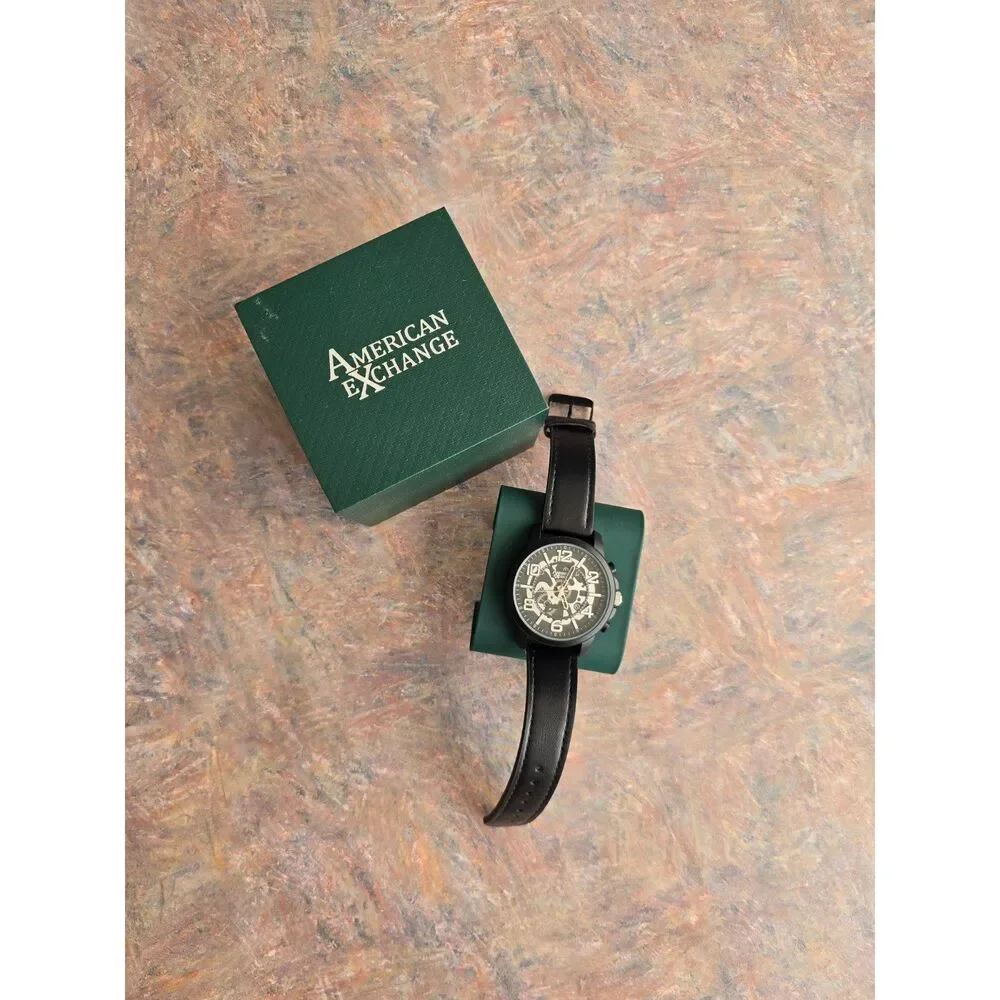 AmericanExchange Stylish men water resistant quartz black watch adjustable strap